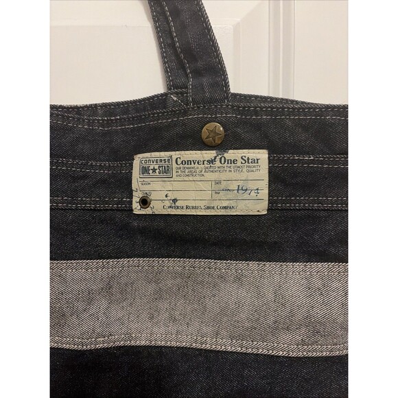 CONVERSE One Star Blue/Gray Stripe Stitched Denim Tote Bag 16"x18"x3" 1974 Logo - Picture 3 of 6